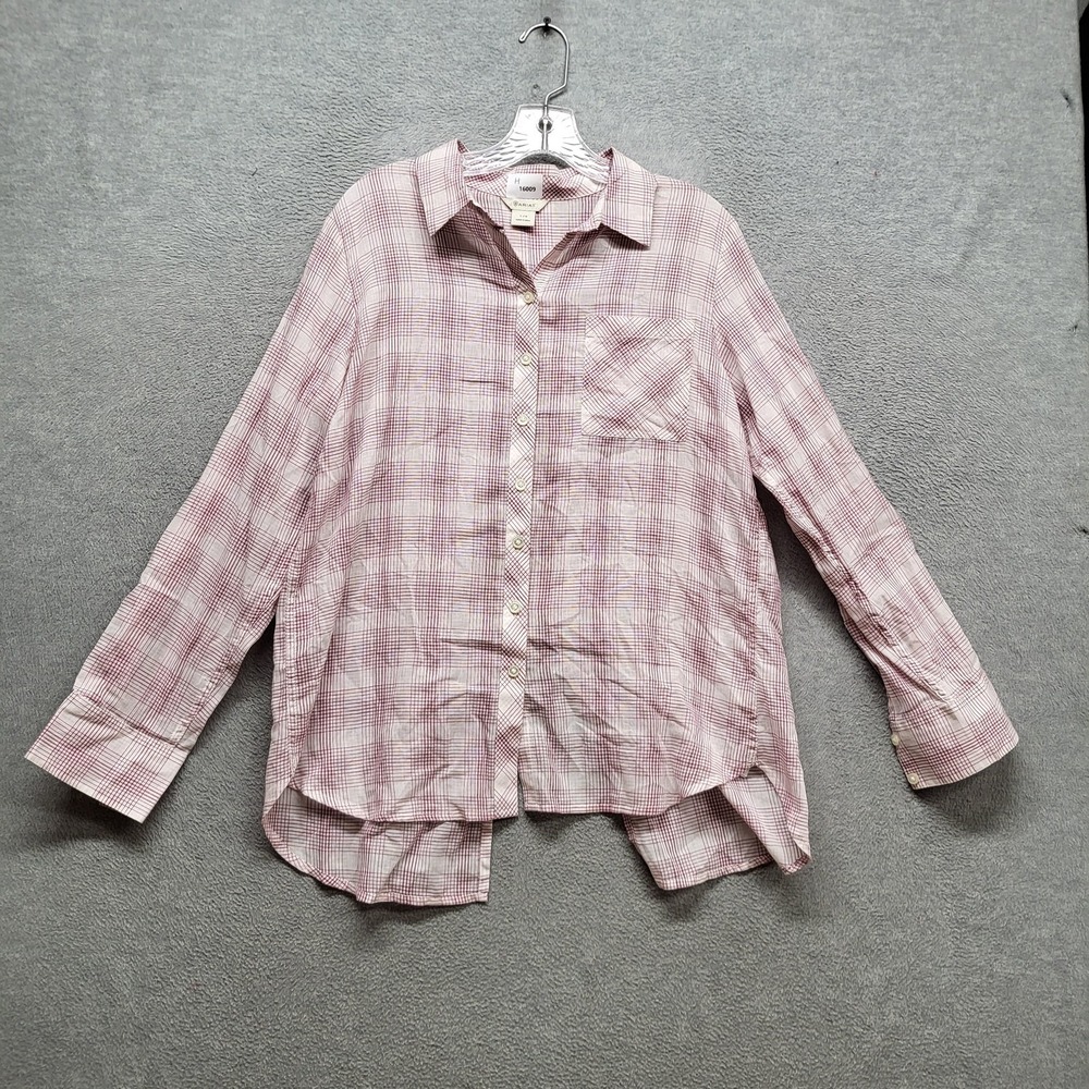 Ariat Women Button Up Shirt L‎ Pink White Plaid Western Collared Slit Back